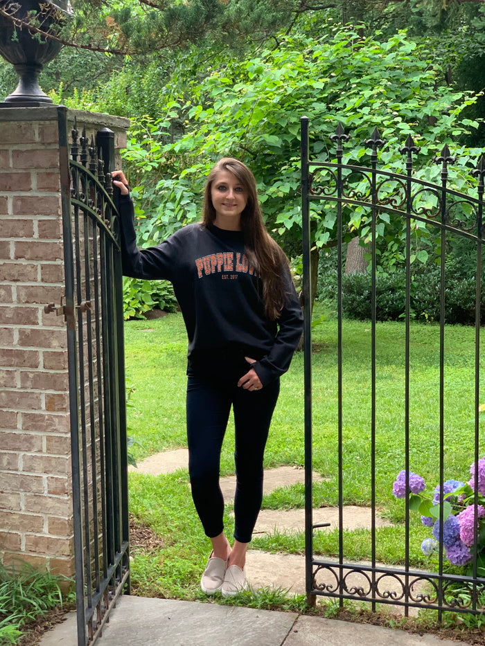 UNIVERSITY FONT CORDUROY CREWNECK SWEATER, CHARCOAL - Puppie Love