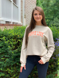 UNIVERSITY FONT CORDUROY CREWNECK SWEATER, OATMEAL - Puppie Love