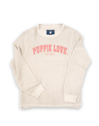 UNIVERSITY FONT CORDUROY CREWNECK SWEATER, OATMEAL - Puppie Love