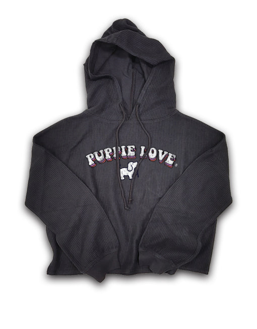 LADIES CORDUROY CROPPED HOODIE, CHARCOAL - Puppie Love
