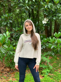 LADIES CORDUROY CROPPED HOODIE, OATMAEAL - Puppie Love