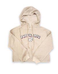 LADIES CORDUROY CROPPED HOODIE, OATMAEAL - Puppie Love