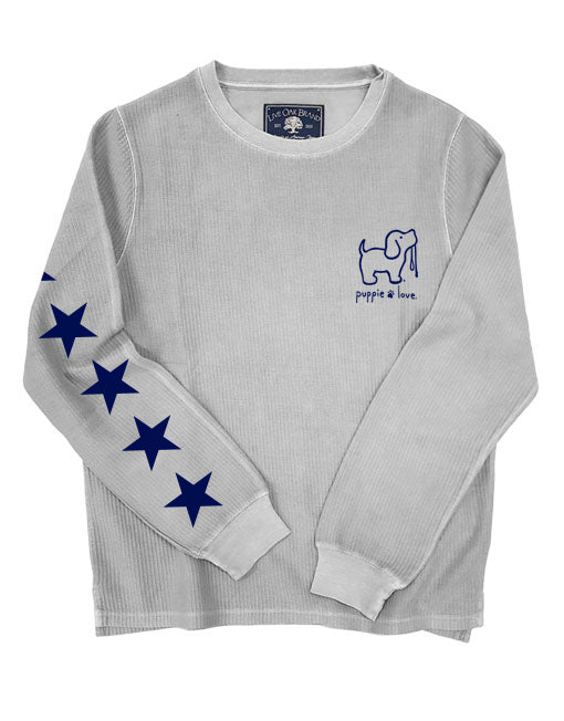 STARRY CORDUROY CREWNECK SWEATER, PEARL GREY - Puppie Love