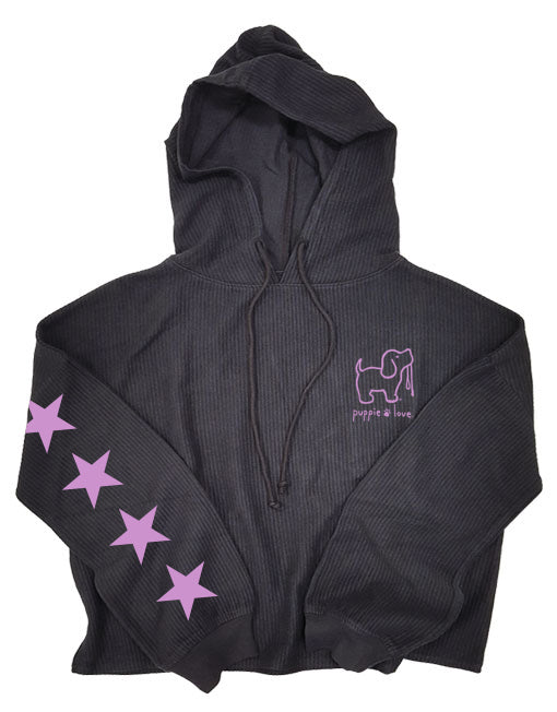 STARRY CORDUROY CROPPED HOODIE, CHARCOAL - Puppie Love