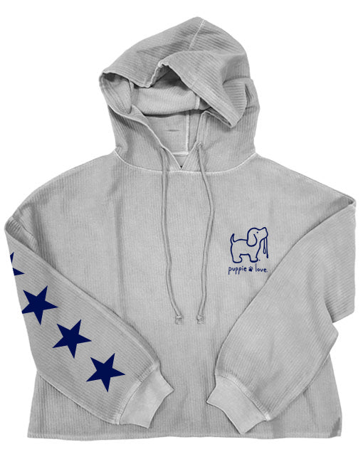 STARRY CORDUROY CROPPED HOODIE, PEARL GREY - Puppie Love