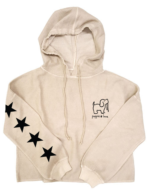 STARRY CORDUROY CROPPED HOODIE, OATMEAL - Puppie Love