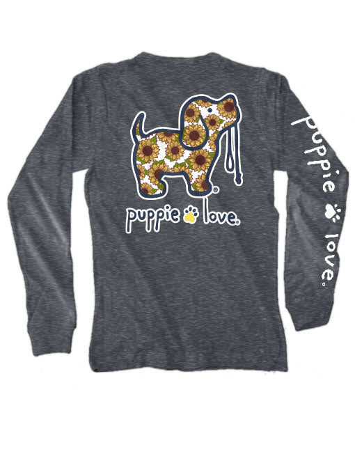 SUNFLOWER FILL PUP, DARK HEATHER ADULT LS - Puppie Love