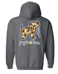 SUNFLOWER FILL PUP, DARK HEATHER ADULT HOODIE - Puppie Love